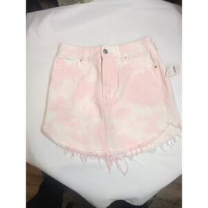 PacSun Pink Tie Dye Denim Mini Skirt High Waisted Raw Hem Blossom Size 25 NWT